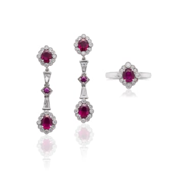 17k white gold ruby and diamond ring and earrings