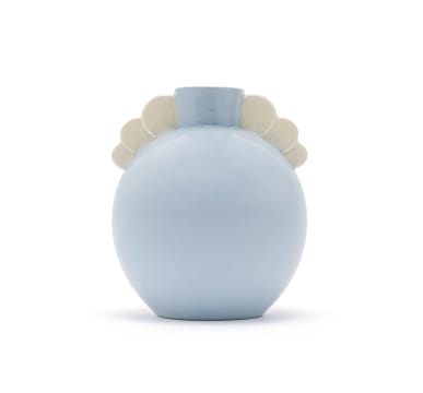 A blue Boch porcelain vase with white scallops