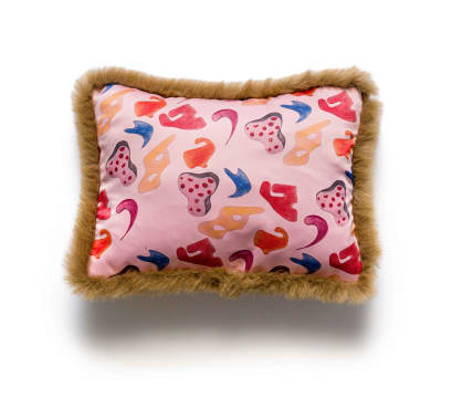 Christopher Peter; Rectangular cushion with Georg Jensen inspired pattern and fur trim