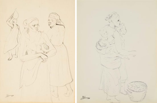 Eugene Labuschagne; Women and Their Pots; Arnaud on Back, two