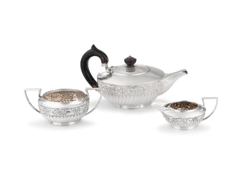 Victorian silver bachelor tea service, Heseler Brothers, London, 1890