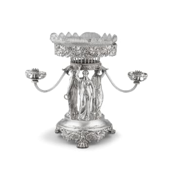 George IV silver and glass three-light epergne, Samuel Dutton, London, circa 1823