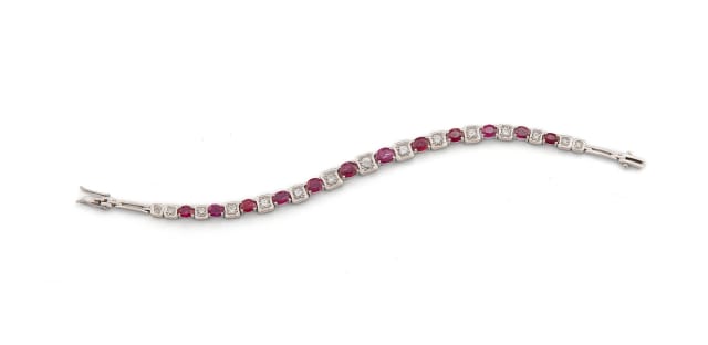 14k white gold diamond and ruby tennis bracelet