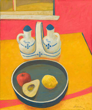 Erik Laubscher; Interior Still Life with Fruit and Vessels