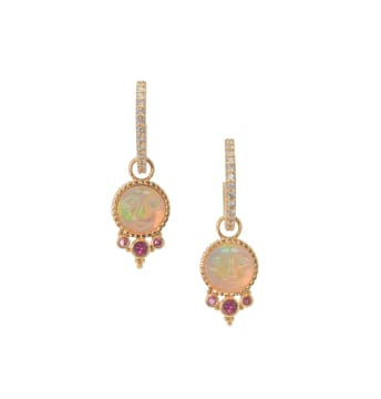 Taz Watson Jewellery; 18k yellow gold opal and diamond hoops, Taz Watson