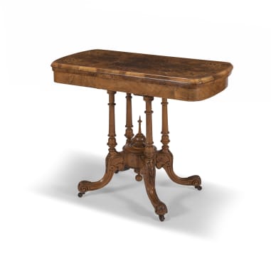 A Victorian burr walnut and inlaid card table, 19th century