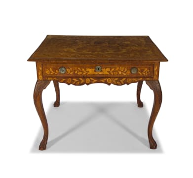 A Georgian mahogany and marquetry center table, 19th century