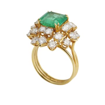 Emerald and diamond cluster ring