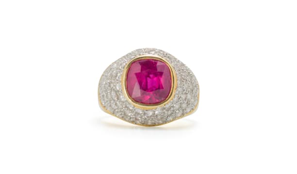 Domed ruby and diamond ring