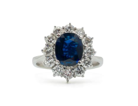 Sapphire and diamond cluster ring