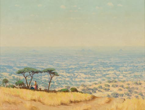 Willem Hermanus Coetzer; Extensive Landscape with Group of Figures