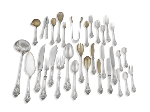 A part set of late 19th and early 20th century Portuguese silver flatware, stamped with a second standard mark for Porto