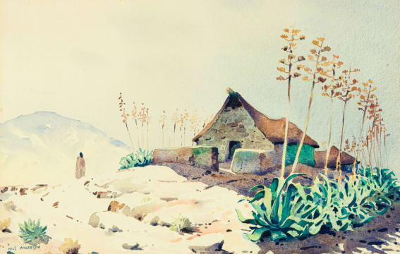 Nils Andersen; Landscape with House and Figure