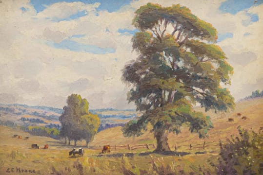 Edward Charles Moore; Extensive Landscape with Cattle Grazing