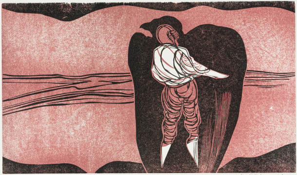 Cecil Skotnes; He Inspects the Aviary, from the White Monday Disaster portfolio