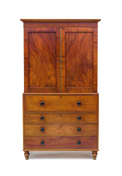 A mahogany secretaire linen press, 19th century