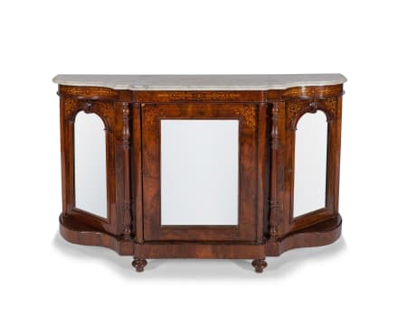 A Victorian walnut and marble inlaid credenza, 19th century