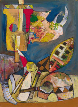 Speelman Mahlangu; Abstract Composition with Rhinoceros and Shield