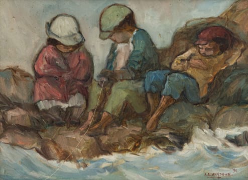 Amos Langdown; Three Children Fishing