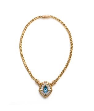 Peter Scott Jewellery; Aquamarine and diamond necklace