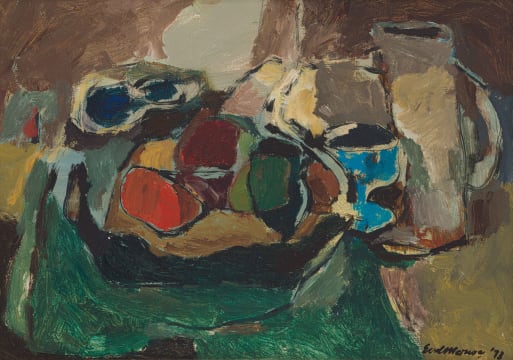 Eben van der Merwe; Still Life with Jug and Fruit Bowl