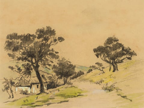 Nita Spilhaus; Dwellings Behind Trees