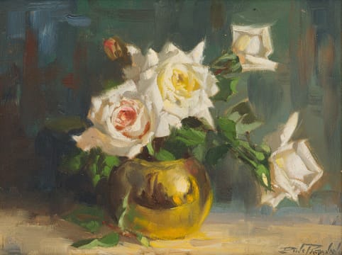 Dino Paravano; White Roses in a Round Vase
