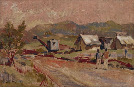 Walter Battiss; Landscape with Farmer's Cottage and Figures