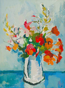 Herbert Coetzee; Nasturtiums in a White Vase