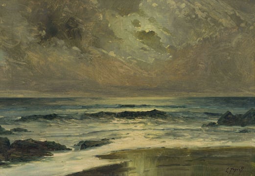 Christopher Tugwell; Coastal Landscape Under the Moonlight