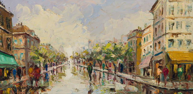Carlo Sdoya; Street Scene with Figures and Trees