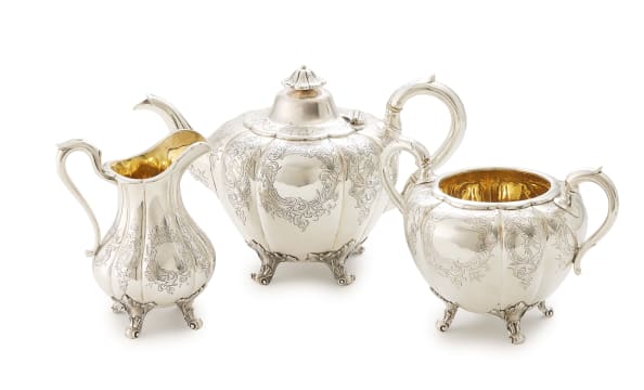 A Victorian silver three-piece tea service, Samuel Hayne & Dudley Carter, London, 1844