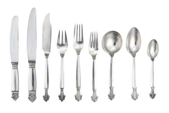 A set of Georg Jensen silver Acanthus pattern flatware, designed by Johan Rhode, 1917