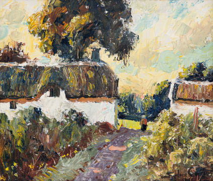Sydney Carter; Thatched Cottage with Figure