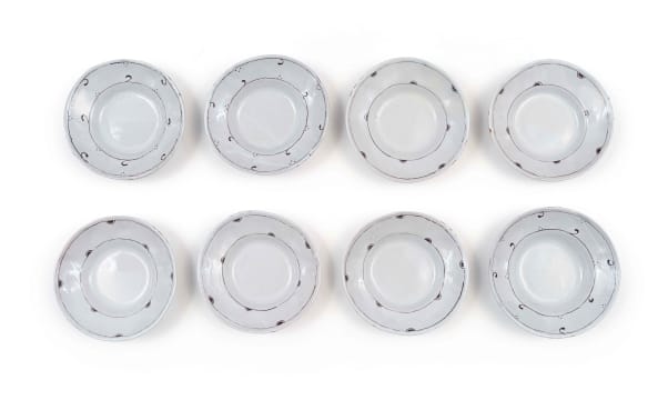 Hylton Nel; White and black plates with asymmetrical motifs, seven