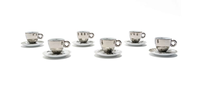 William Kentridge; Illy Cappuccino Cups and Saucers, six