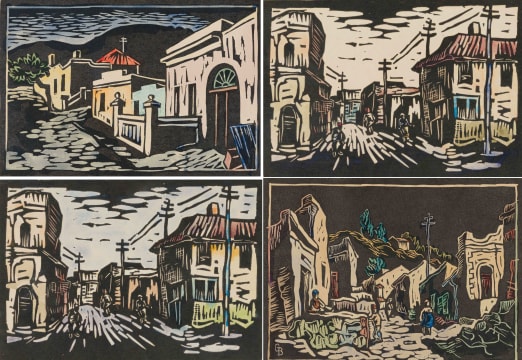Gregoire Boonzaier; Cape Street Scenes with Figures, four