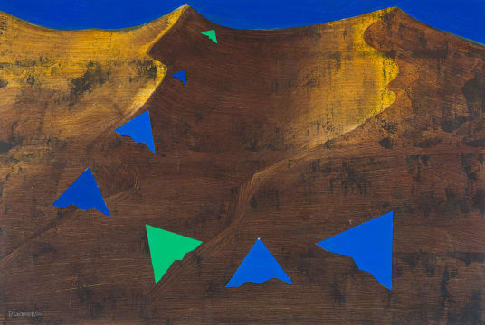 Peter Webber; Mountainous Landscape with Green and Blue Triangles