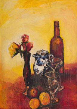 Jennifer Lynne Crooks; Still Life with Bottle and Roses