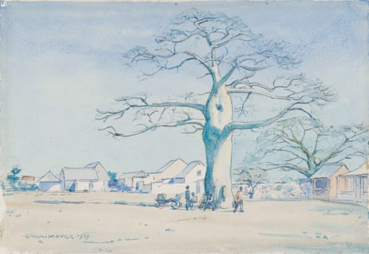 Erich Mayer; Village Scene with Boabab