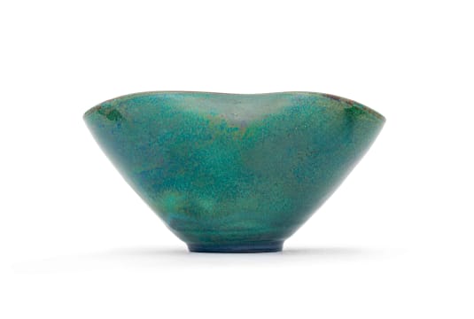 Linn Ware/Ceramic Studio; Green vase with pinched rim