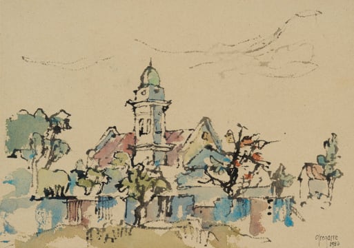 Gregoire Boonzaier; Street Scene with Mosque and Green Minaret
