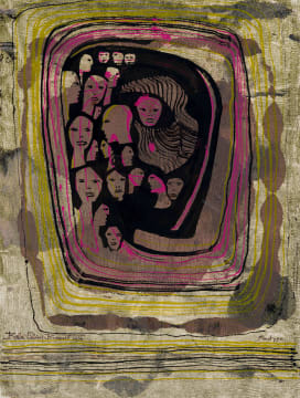 Bettie Cilliers-Barnard; Composition with Heads in Pink and Green