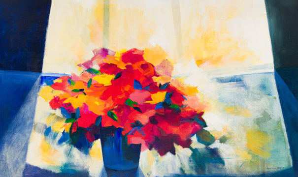 Fiona Ewan-Rowett; Vase of Flowers on a Windowsill