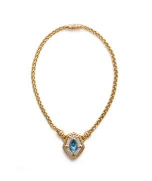 Peter Scott Jewellery; Aquamarine and diamond necklace