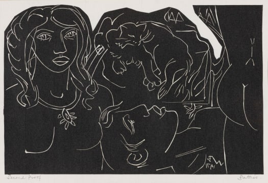 Walter Battiss; Twee Figure met Kat (Two Figures with Cat)