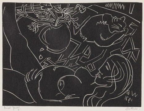 Walter Battiss; Reclining Nude and Cat (Belinda Pregnant with Veronica)
