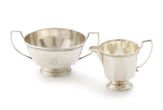A George VI silver sugar bowl and creamer, Adie Brothers Ltd, 1939