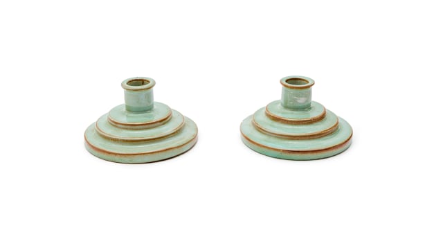 Linn Ware/Ceramic Studio; Candlesticks with tiered bases, two