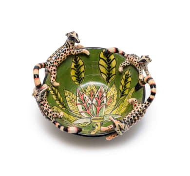 George Manyathela, Pitso Mohlakoana and Winnie Nene; Bowl with genet and leaf decoration